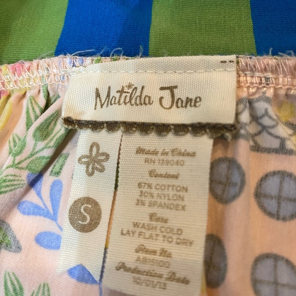 Matilda Jane Pink Floral Skirt with Blue & Green Striped Waistband - Picture 5 of 7
